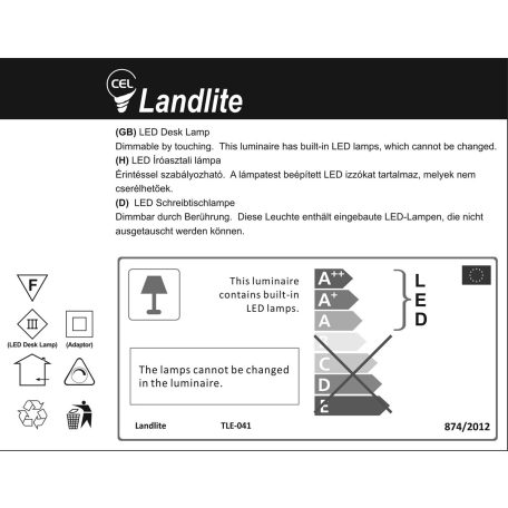 LANDLITE TLE-041 6W 3000K Black, LED desk lamp, dimmable