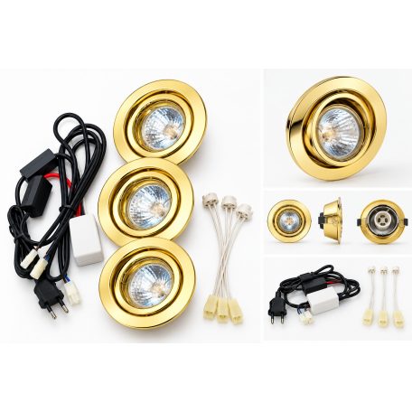 LANDLITE KIT-60-3, 3pcs MR16 20W 12V halogen lamp, rotateable design, brass