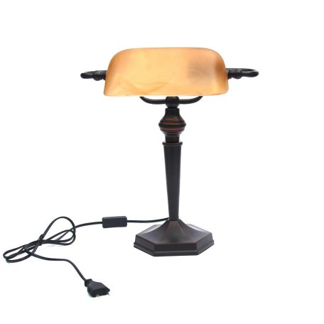 LANDLITE TL609 E27 Max 60W, desk lamp, table lamp, banker lamp, banker's Lamp - with amber colored glass shade
