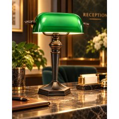   LANDLITE TL609 E27 Max 60W, desk lamp, table lamp, bank lamp, banker's Lamp - with  green glass shade