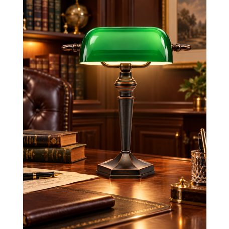 LANDLITE TL609 E27 Max 60W, desk lamp, table lamp, bank lamp, banker's Lamp - with  green glass shade