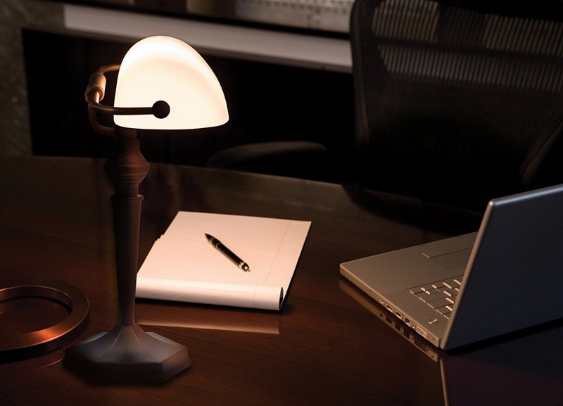 white bankers lamp