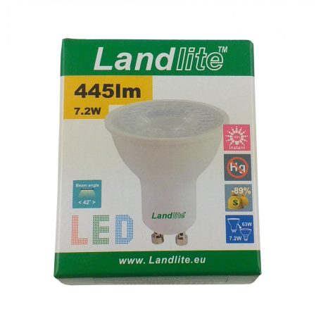  LANDLITE LED, GU10, 7,2W, 445lm, 3000K, spot lamp (LED-GU10-7.2W/SXW)