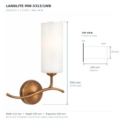 LANDLITE MW-5313/1WB falra szerelhető klasszikus lámpatest