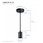LANDLITE PL-32, E27 Max 60W, 2m cable, color: black,   Pendant Light 