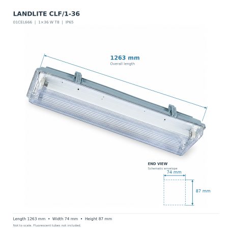 LANDLITE T8 tube, small size, CLF/1-36  (1X36W) T8, IP65, Waterproof lamp with electronic ballast