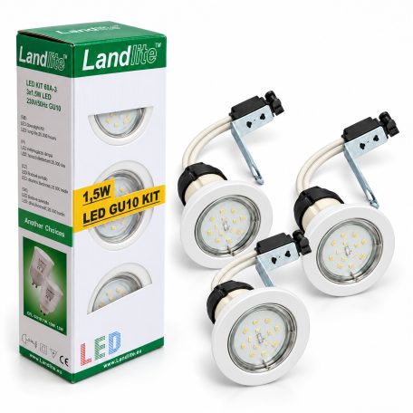 LANDLITE KIT-60-3, 3pcs 1,5W GU10 230V white LED lamp, rotateable design, downlight KIT (3 pcs LED KIT) white
