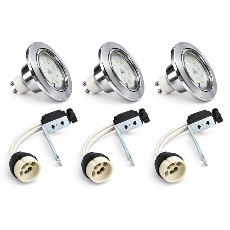 LANDLITE KIT-60-3, 3pcs 1,5W GU10 230V white LED lamp, rotateable design, downlight KIT (3 pcs LED KIT) chrom