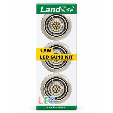 LANDLITE KIT-60-3, 3pcs 1,5W GU10 230V white LED lamp, rotateable design, downlight KIT (3 pcs LED KIT) chrom