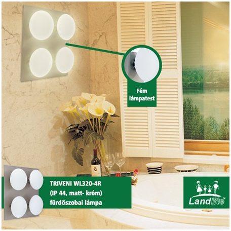 LANDLITE TRIVENI WL320-4R, 4x40W G9, IP44, matt chrome, bathroom lamp