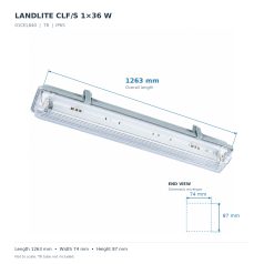   LANDLITE T8 tube, small size, CLF/S 1x36W T8, IP65, Waterproof lamp with electronic ballast