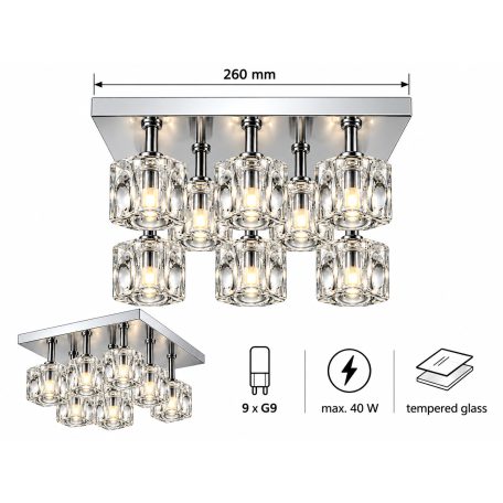 LANDLITE MW-5384/9C modern mennyezeti lámpa 9xG9 40W 230V