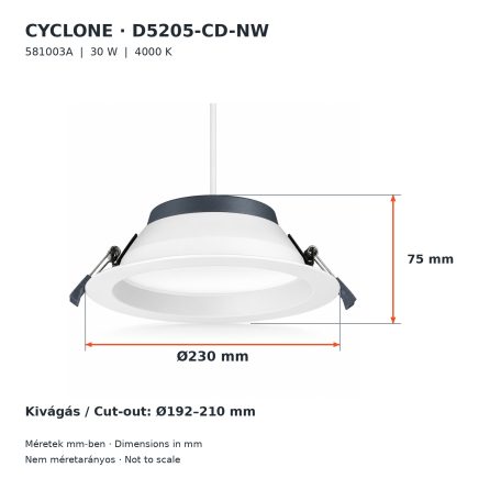 D5205-CD-NW,  LED Downlight (CYCLONE), 30W 4000K, 2820lm